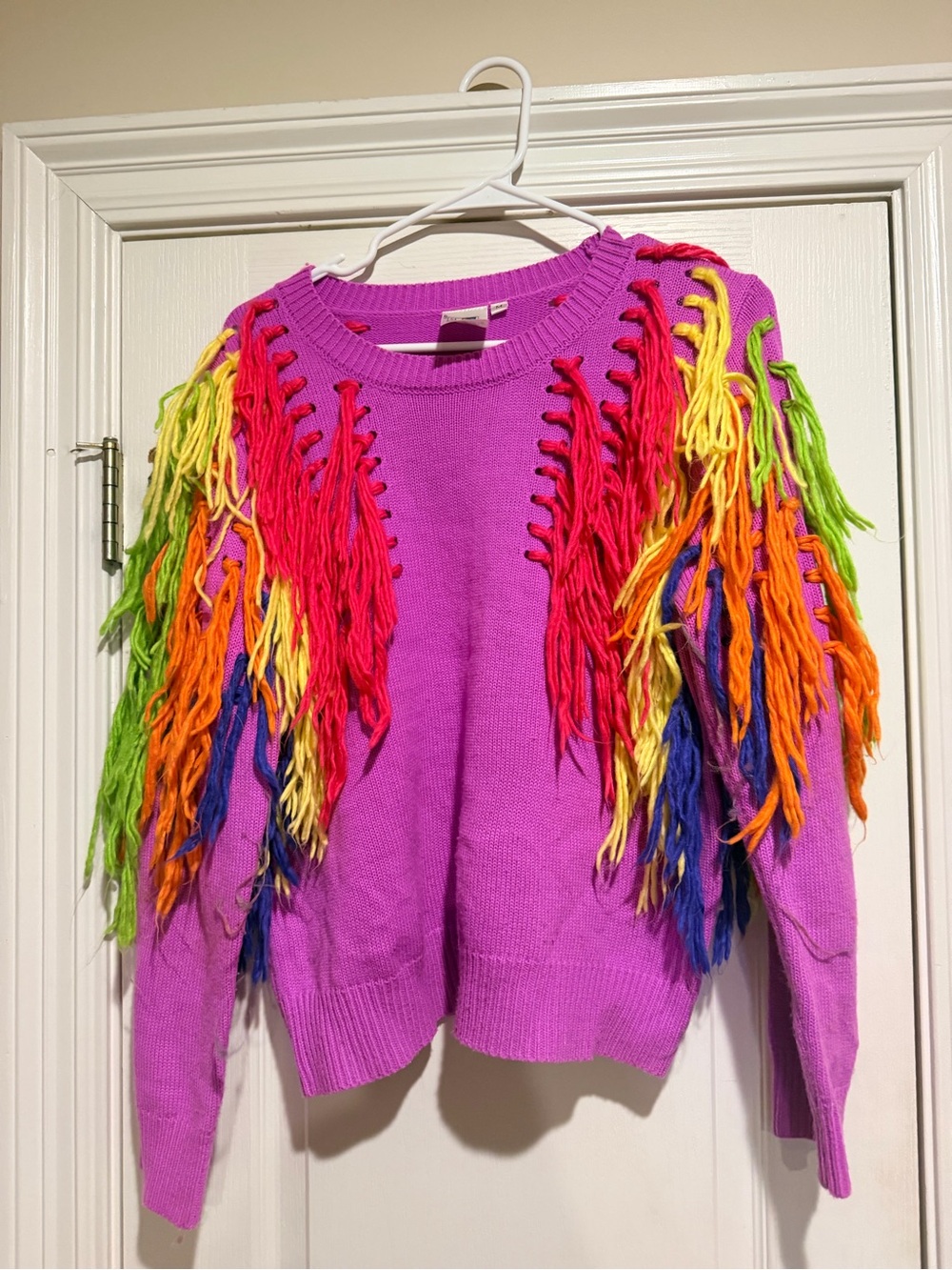 Queen of Sparkles Vibrant Purple Fringe Knit Sweater